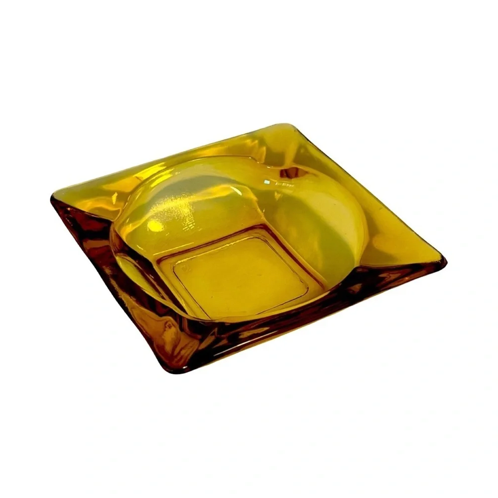 Vintage Signed Anchor Hocking Amber Glass Ashtray